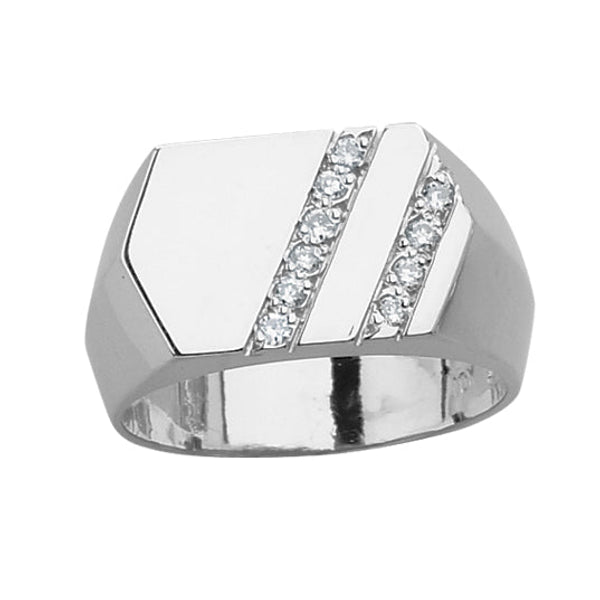 Bague chevalière 2 rangs de diamants