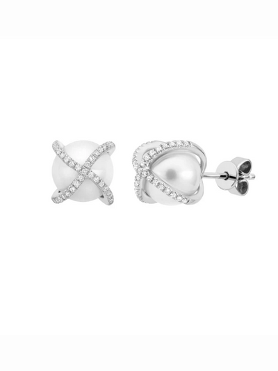 Boucles d'oreilles en or avec perle et diamants