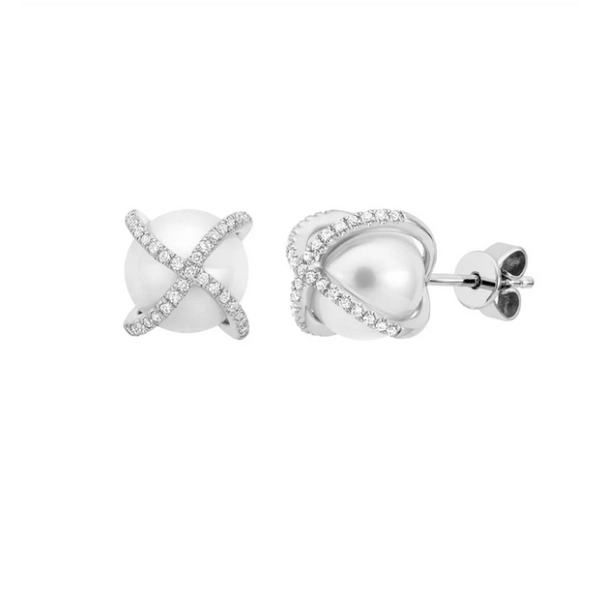Boucles d'oreilles en or avec perle et diamants