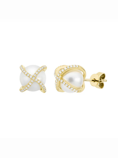 Boucles d'oreilles en or avec perle et diamants
