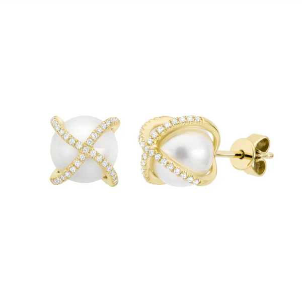 Boucles d'oreilles en or avec perle et diamants