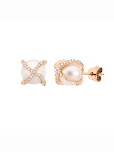 Boucles d'oreilles en or avec perle et diamants