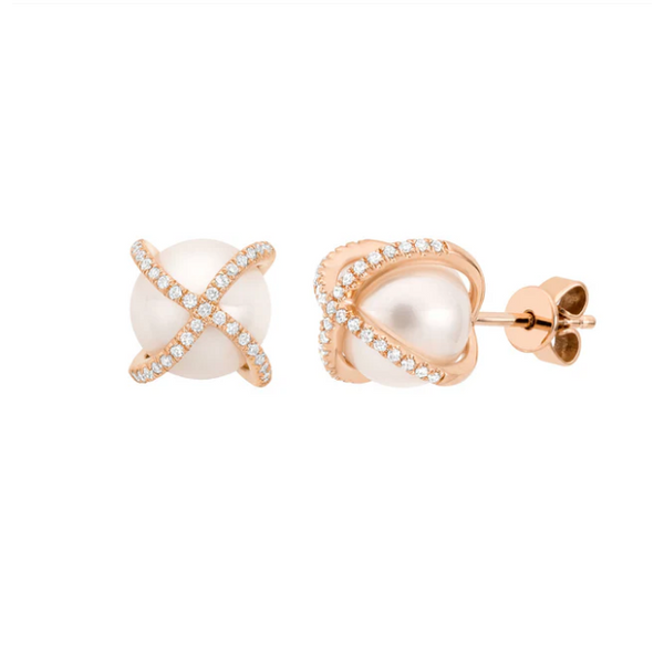 Boucles d'oreilles en or avec perle et diamants