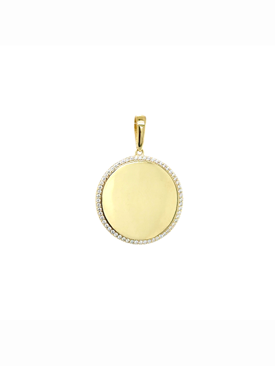 Pendentif Plaque Ronde en Or avec CZ